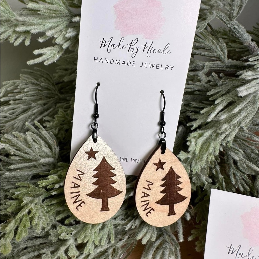 Hand Crafted Wooden Tree Earrings